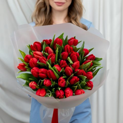 35 красных тюльпанов